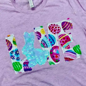 EASTER LOVE SEQUINS BUNNY EGG LILAC APPLIQUED HANDMADE TEE