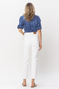 JUDY BLUE WHITE BOYFRIEND DOUBLE CUFF HIGH WAIST DENIM