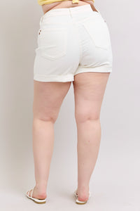 WHITE DOUBLE ROLL CUFFED JUDY BLUE SHORTS-PLUS