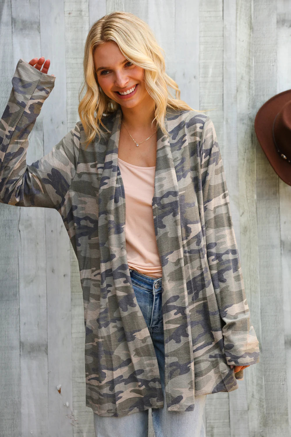 CAMO FRENCH TERRY CARDIGAN-PLUS