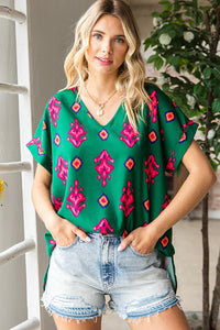 EMERALD GREEN WITH HOT PINK DESIGN TOP