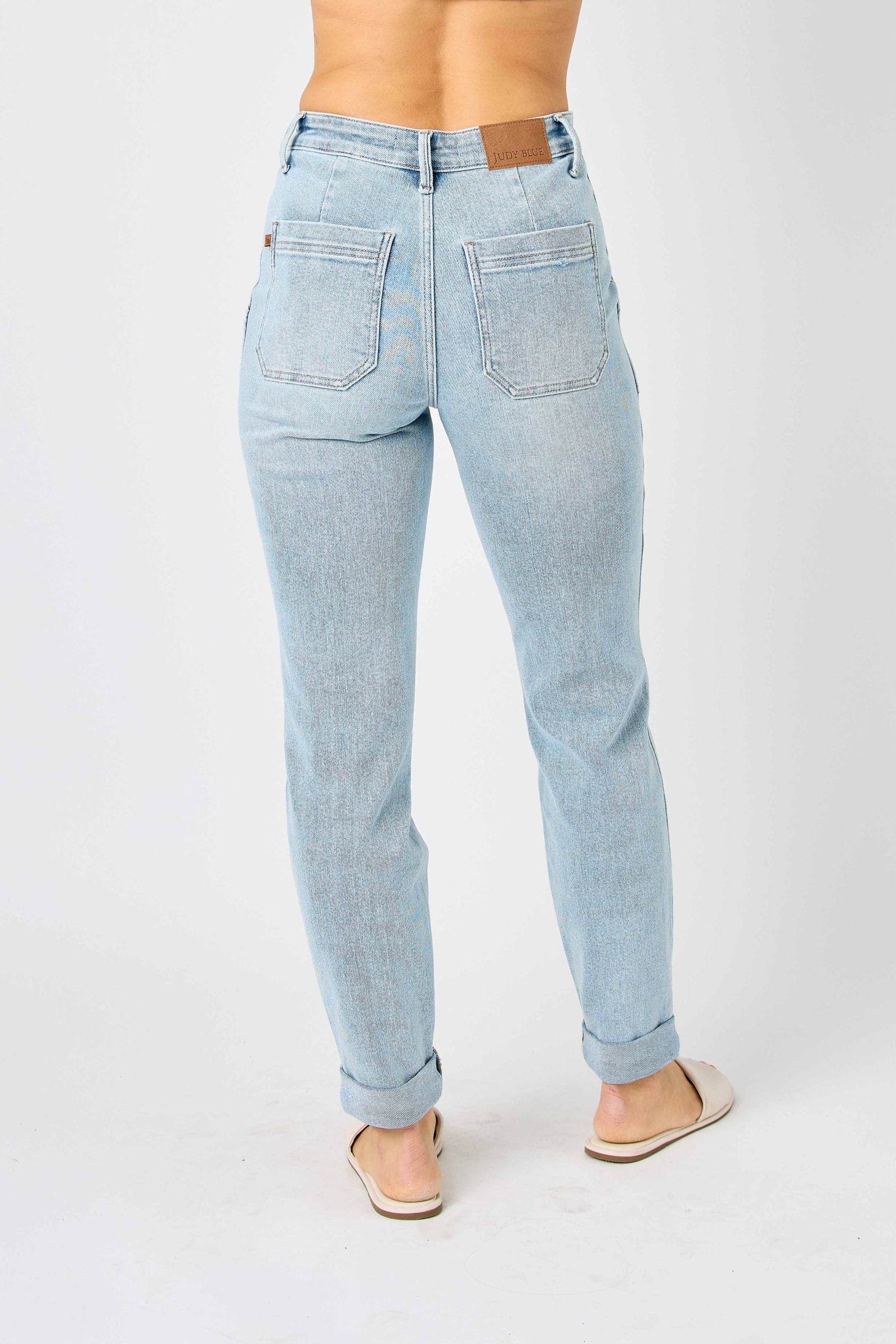 JOGGERS LIGHT WASH HIGH WAIST VINTAGE DOUBLE CUFF JUDY BLUE DENIM-PLUS