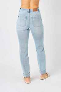 JOGGERS LIGHT WASH HIGH WAIST VINTAGE DOUBLE CUFF JUDY BLUE DENIM-PLUS