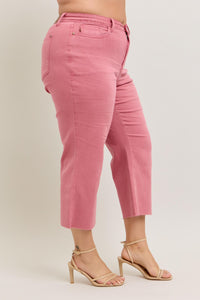 ROSE HIGH WAIST GARMENT DYED RAW HEM CROP WIDE LEG JUDY BLUE DENIM-PLUS