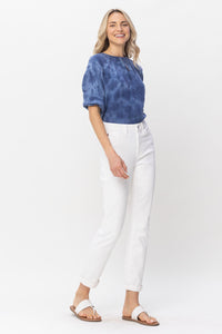 JUDY BLUE WHITE BOYFRIEND DOUBLE CUFF HIGH WAIST DENIM