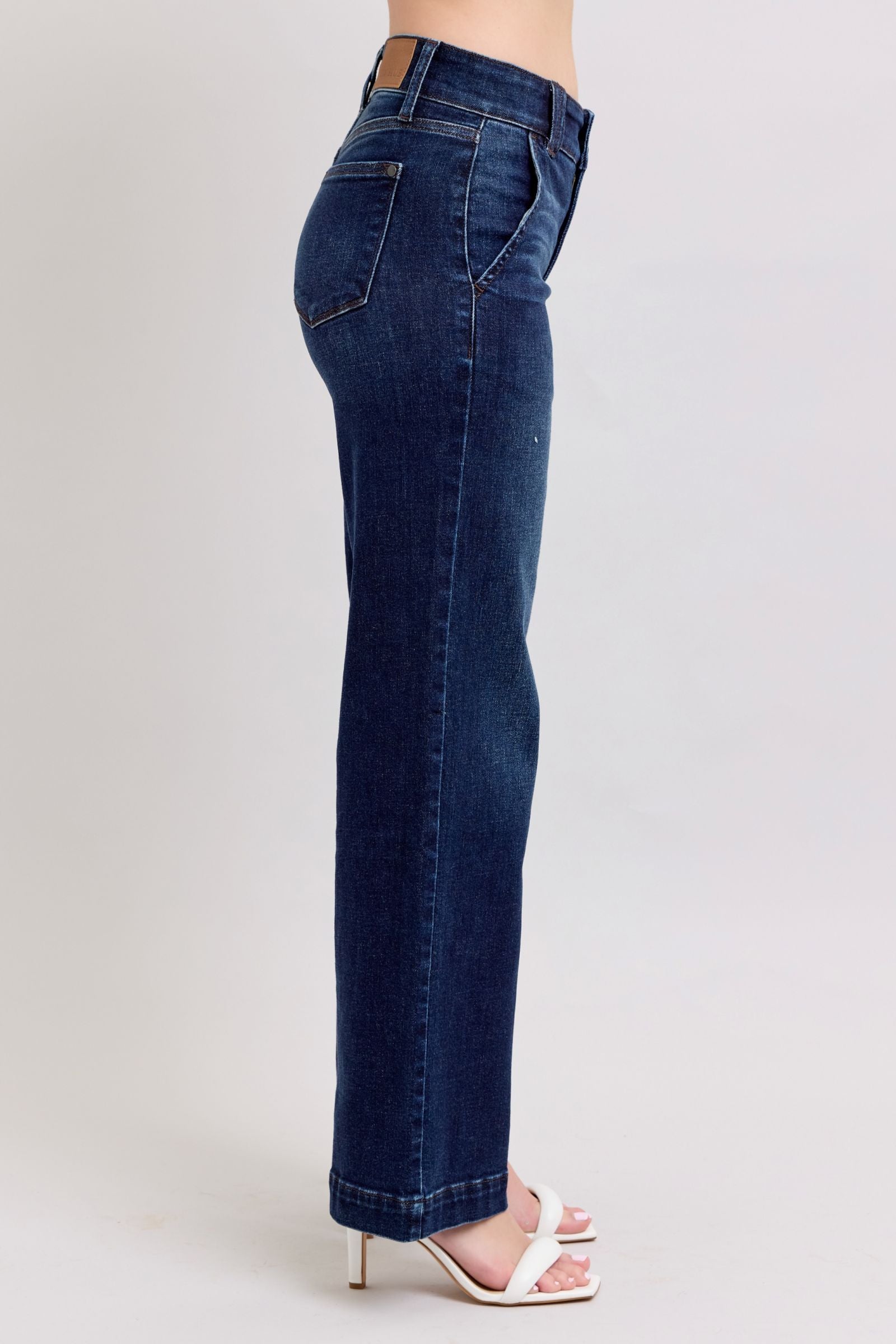 DARKWASH HIGH WAIST WIDE LEG "TROUSER LOOKING JEANS" JUDY BLUE DENIM