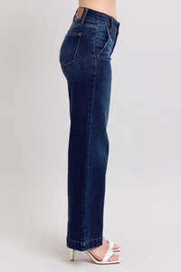 DARKWASH HIGH WAIST WIDE LEG "TROUSER LOOKING JEANS" JUDY BLUE DENIM