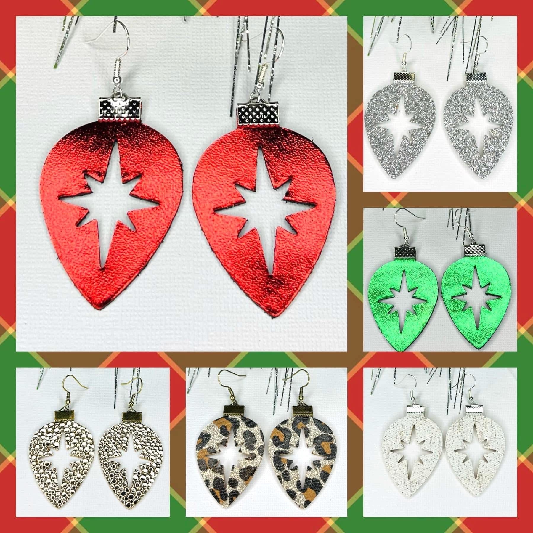 STAR CUT OUT SHIMMERY CHRISTMAS ORNAMENT HANDMADE EARRINGS BY B.O.D