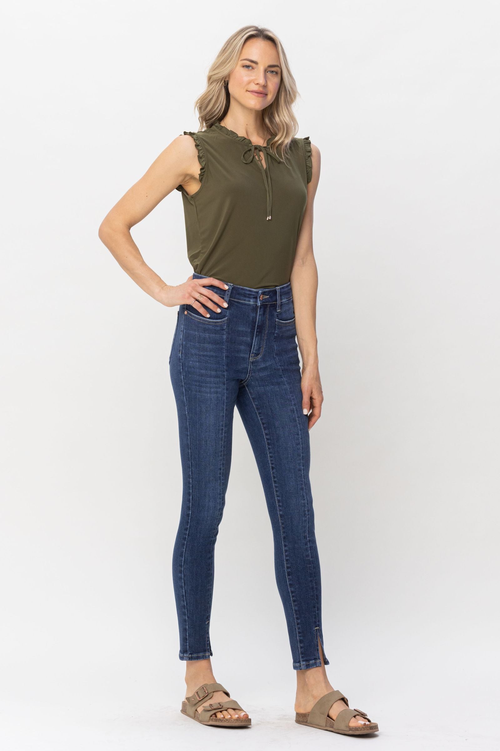 DARKWASH HIGH WAIST FRONT SEAM & SLIT SKINNY JUDY BLUE DENIM-PLUS