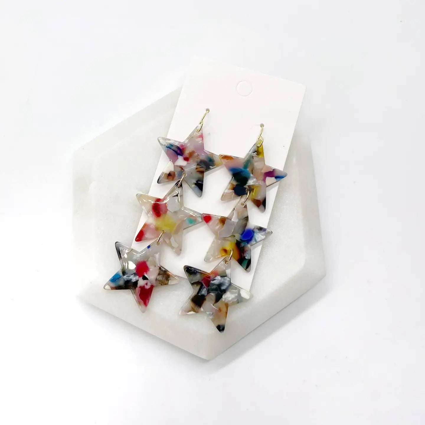 STAR MULTI COLOR TRIPLE DROP ACRYLIC HANDMADE BBB EARRINGS
