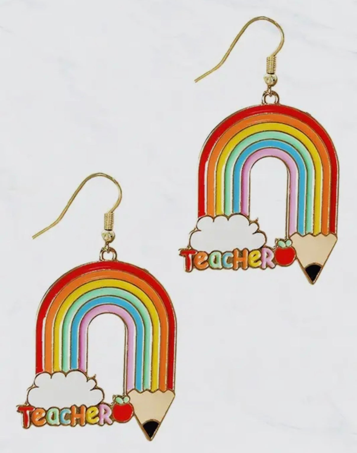 PENCIL SHAPED RAINBOW EPOXY EARRINGS FOR TEACHERS