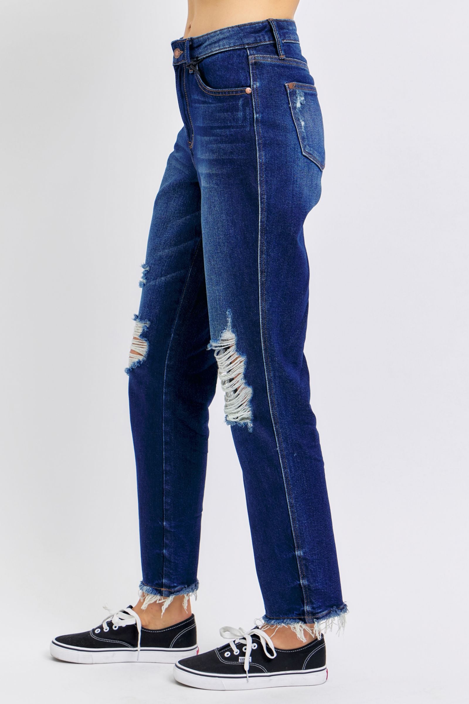 HIGH WAIST RIGID MAGIC HEAVY DESTROYED STRAIGHT DARKWASH JUDY BLUE DENIM