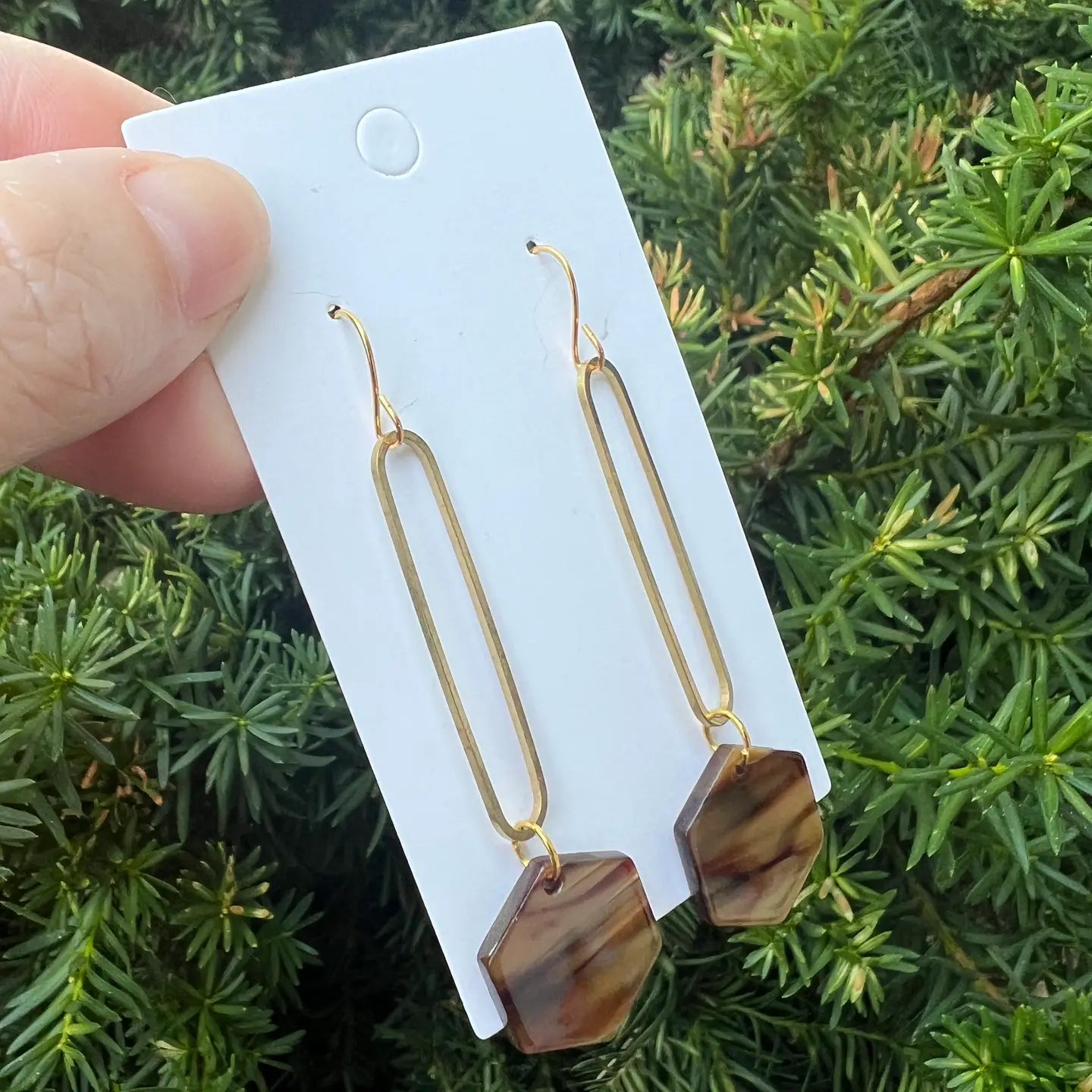 BROWN HEXAGON MINIMALIST ACRYLIC STATEMENT HANDMADE BBB EARRINGS