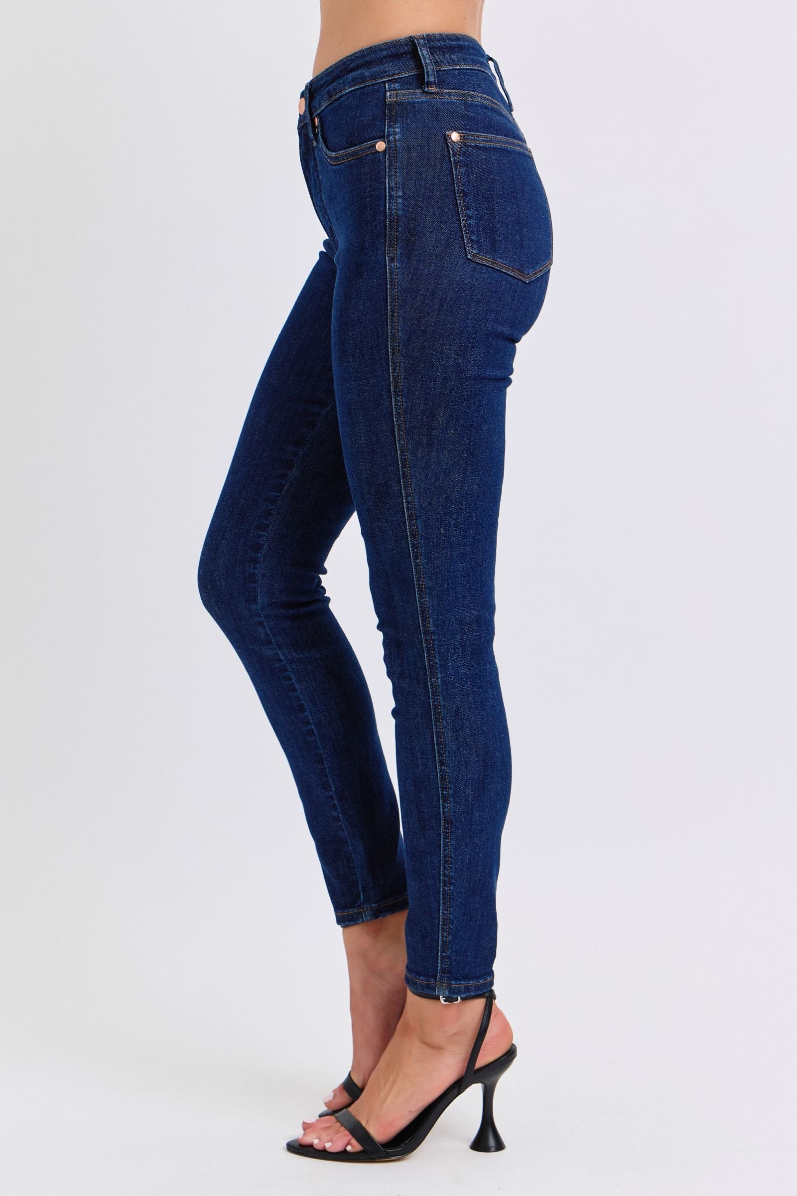 MID RISE TUMMY CONTROL CLASSIC SKINNY DARK WASH JUDY BLUE DENIM-PLUS