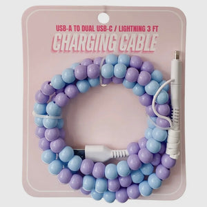 FANCY SMANCY BEADED CHARGING CABLES (USB-A TO DUAL USB-C / LIGHTENING 3 FOOT