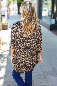 LEOPARD ANIMAL FRENCH TERRY TWIST HEM TOP