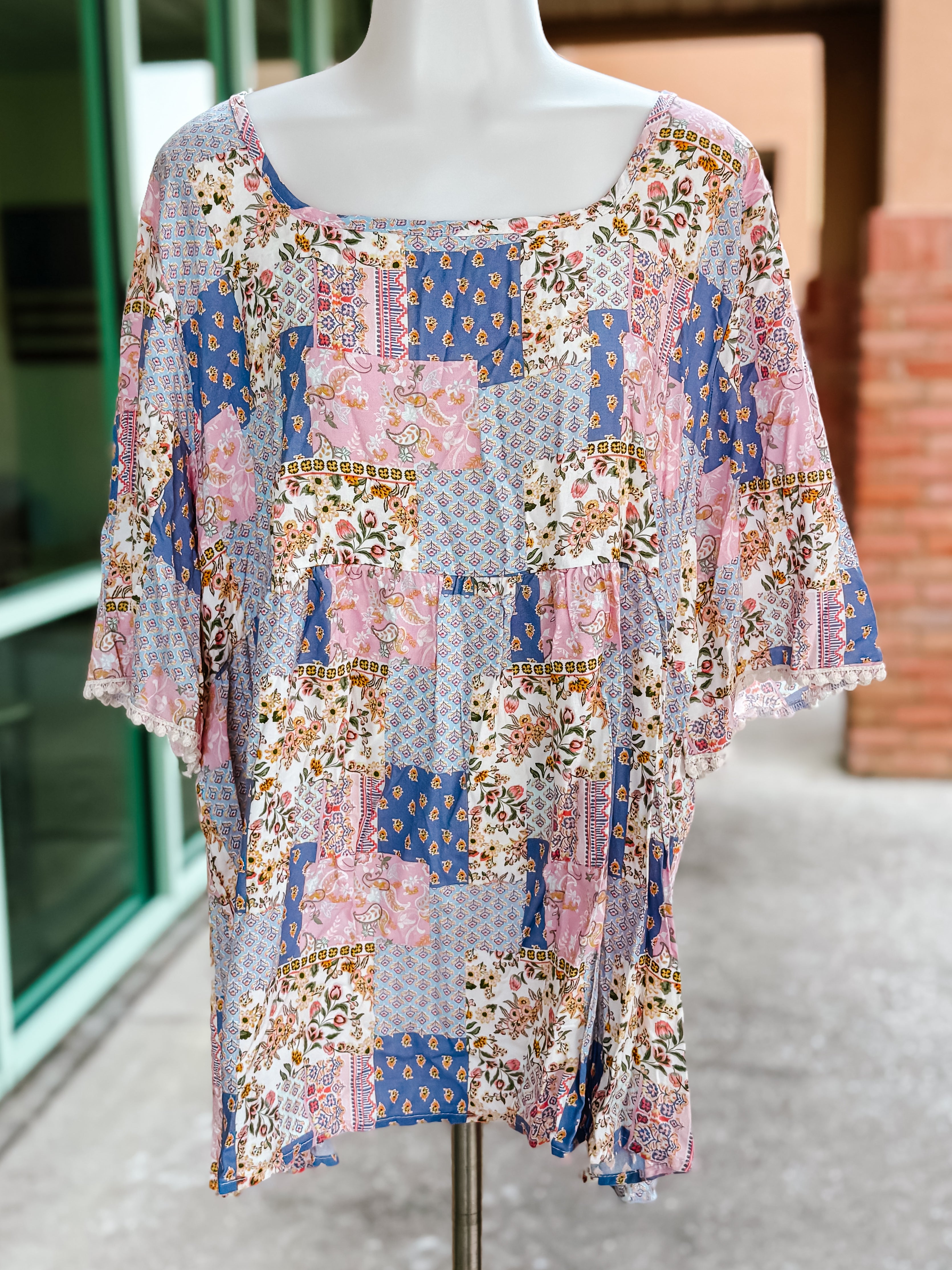 Lavender Boho Flutter Short Sleeve Top- PLUS- SALE