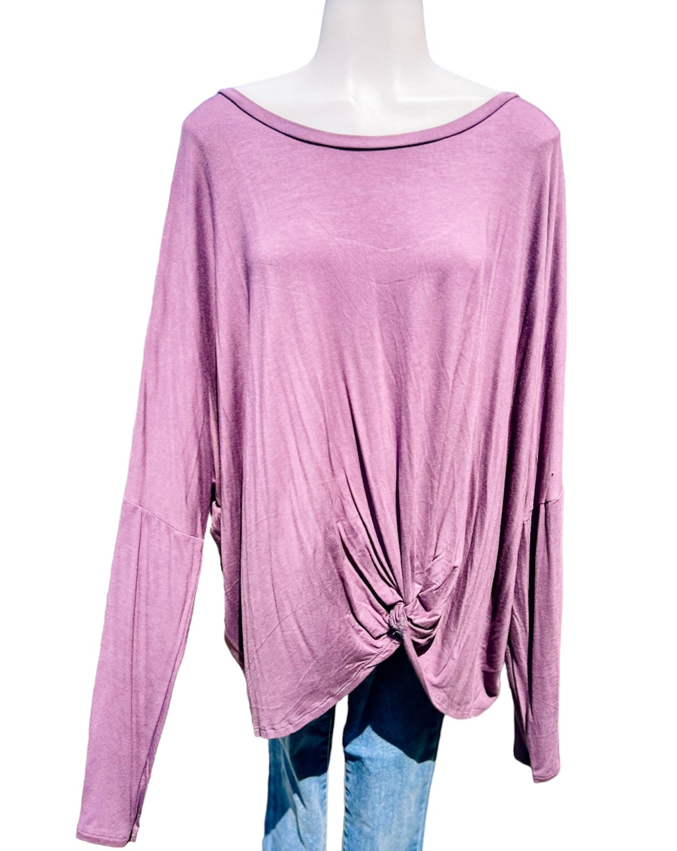 Purple Solid Twist Hem Top-PLUS