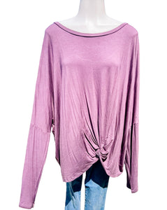 Purple Solid Twist Hem Top-PLUS