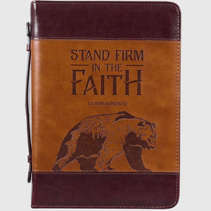 Stand Firm Two Tone Brown Faux Leather Bible Cover - MEDIUM