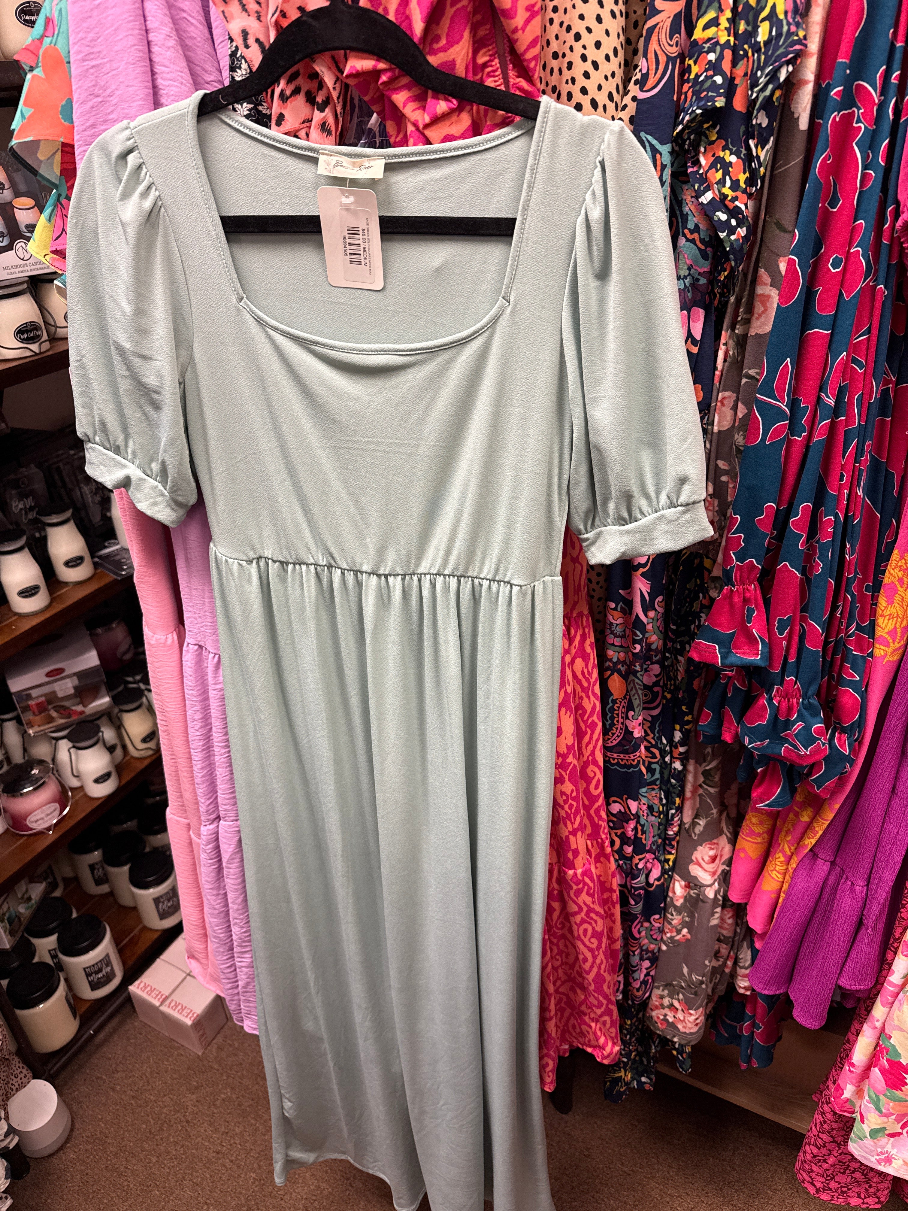 SAGE GREEN SOLID SQUARE NECK MAXI DRESS- SALE