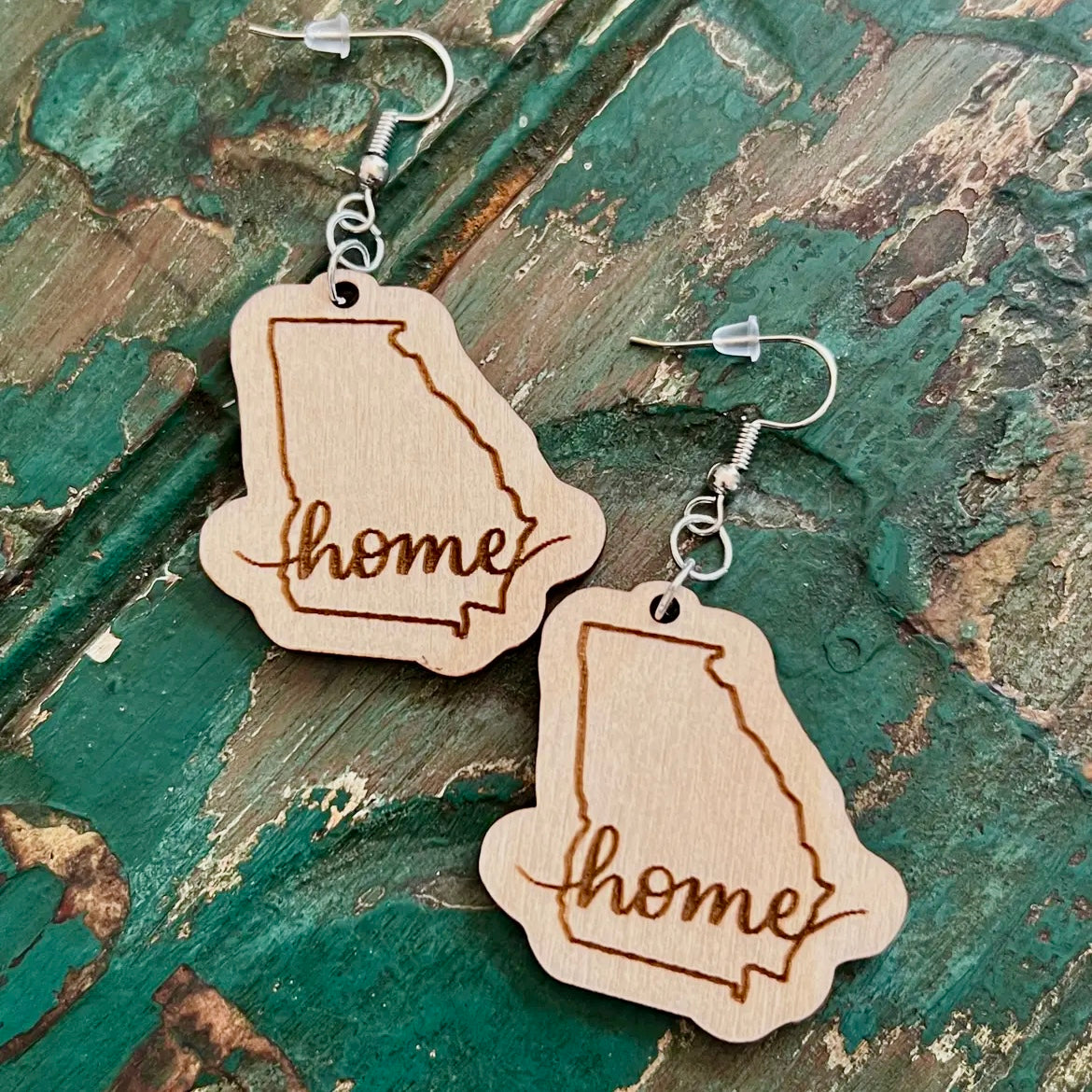 "HOME" FLORIDA SHAPE WOODEN HANDMADE EARRINGS