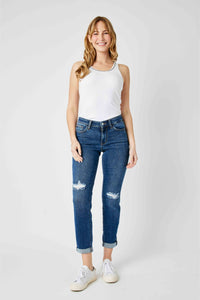 MID RISE DESTROYED SLIM MEDIUM WASH JUDY BLUE DENIM