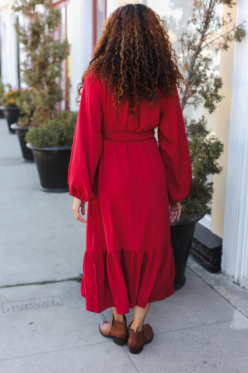 RED BEAUTIFUL YOU HOLIDAY RUFFLE SURPLICE VNECK MAXI DRESS-PLUS