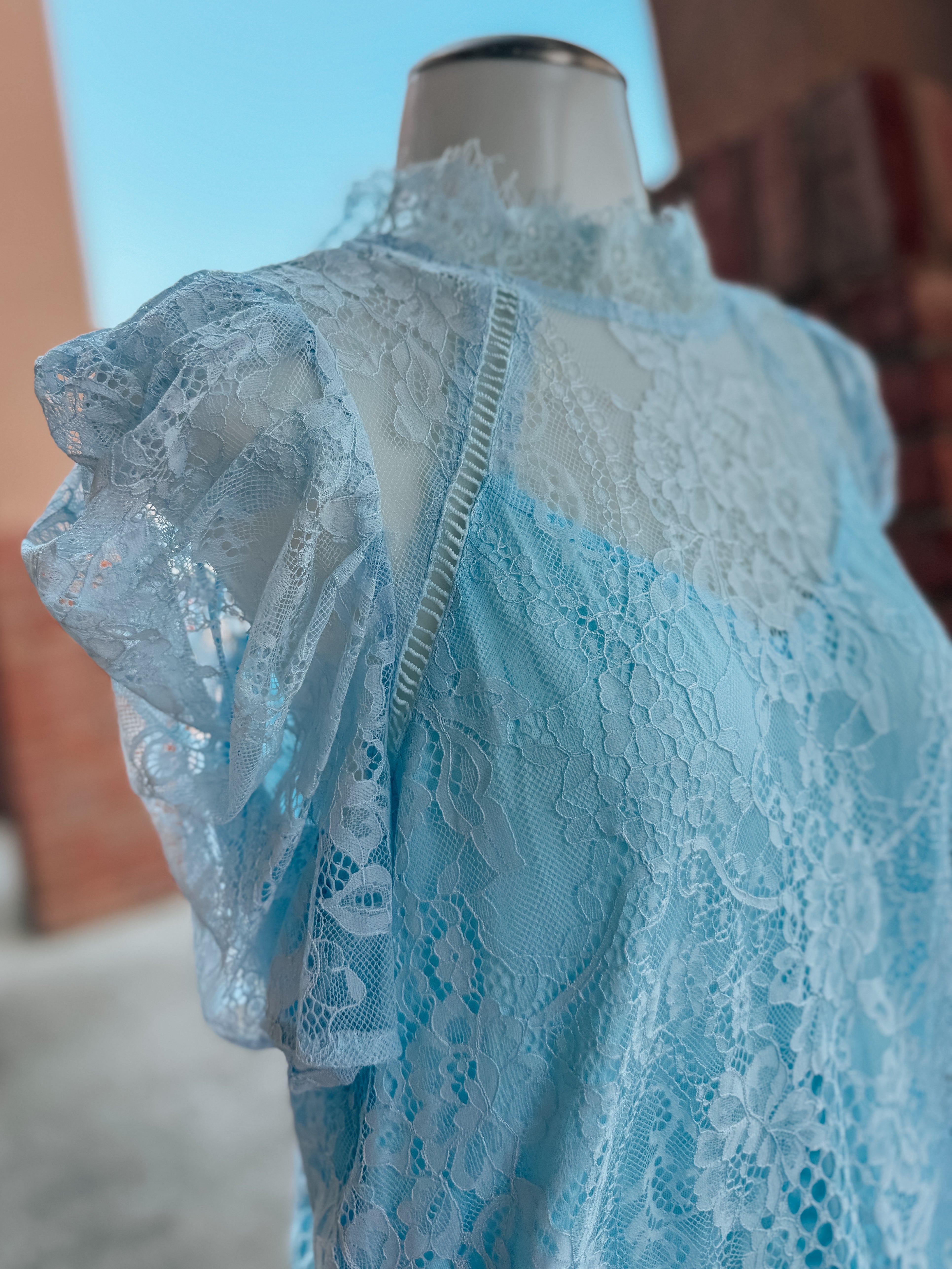 Baby Blue Lace Mock Neck Top- SALE