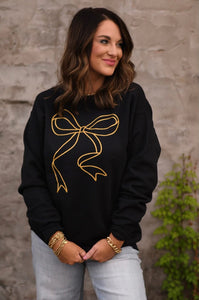 GOLD BOW SHIMMERY SPARKLY BLACK SWEATSHIRT