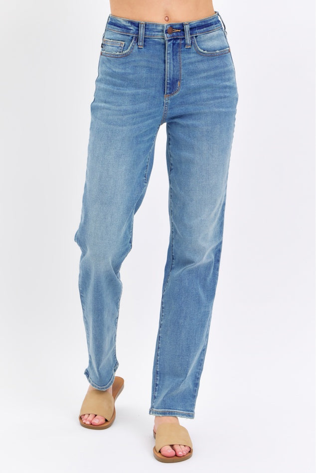 JUDY BLUE STRAIGHT FIT HIGH WAIST MEDIUM WASH DENIM