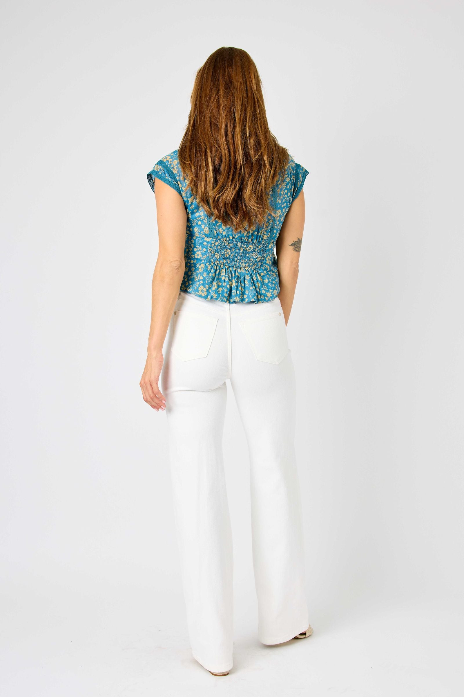 WHITE HIGH WAIST BRAIDED WAISTBAND DETAIL WIDE LEG JUDY BLUE DENIM-PLUS