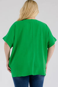 ROYAL GREEN SOLID LOOSE FLOWY TOP-PLUS