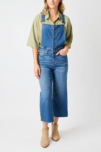 MEDIUM WASH HIGH WAIST CROPPED WIDE LEG OVERALLS DENIM JUDY BLUE