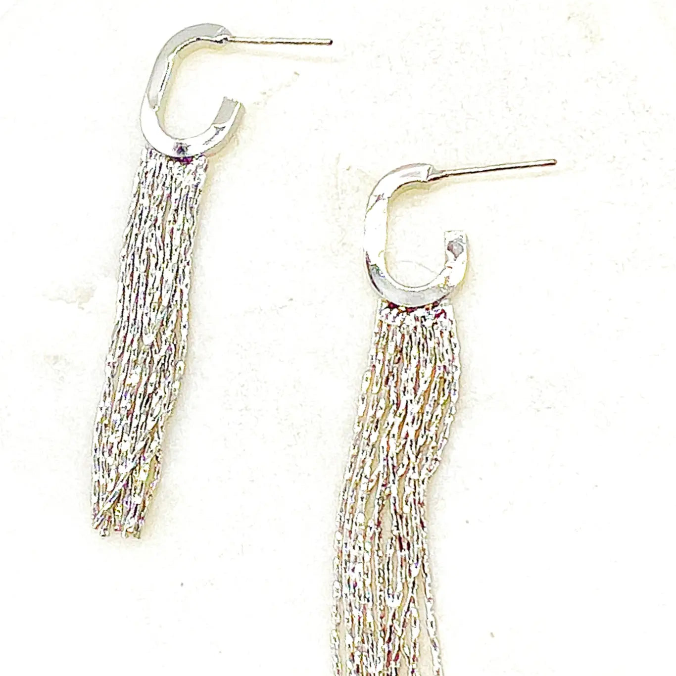 SILVER FRINGE HOOP HUGGIE STATEMENT HANDMADE BBB EARRINGS