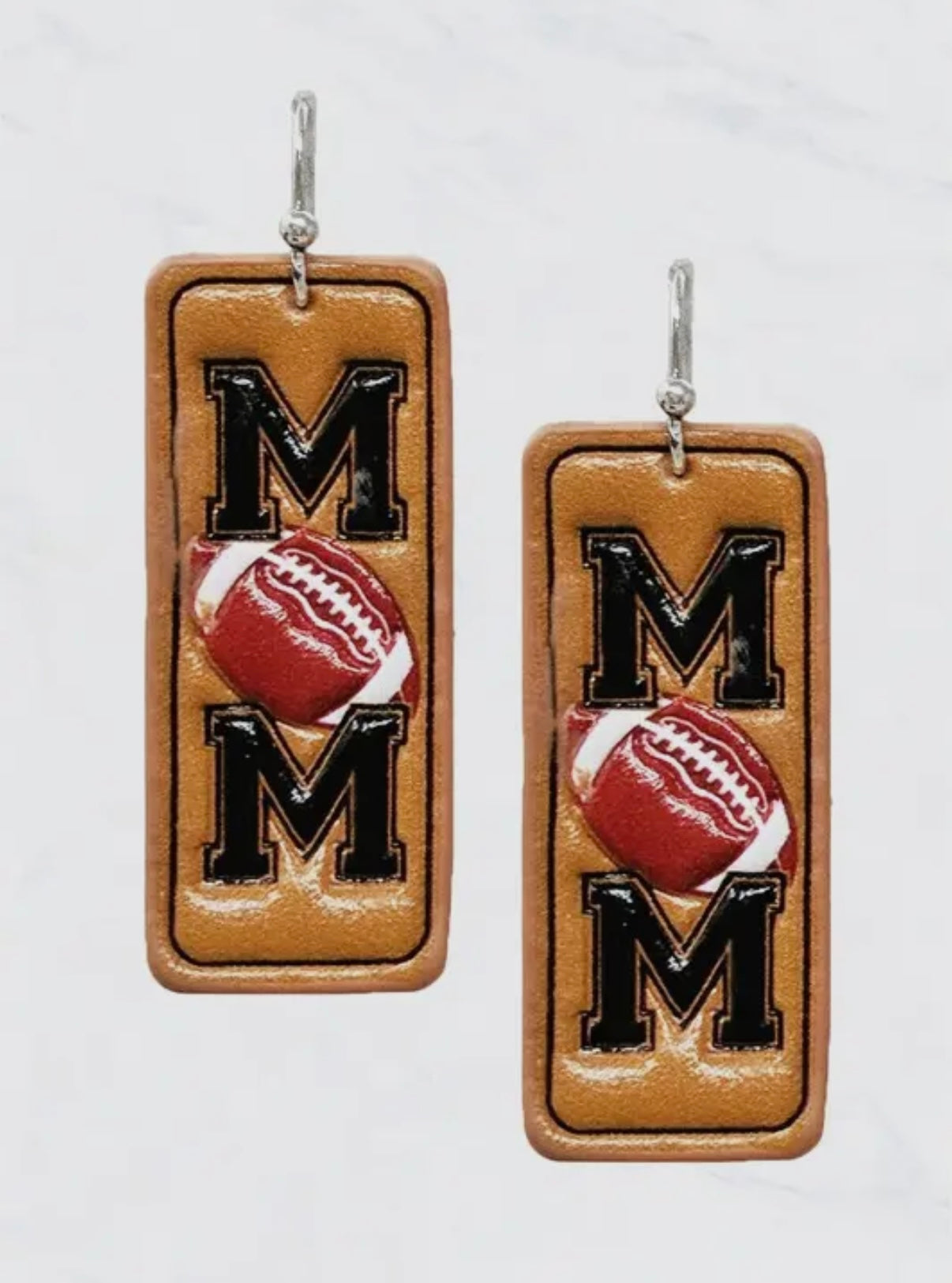FOOTBALL MOM PU-LEATHER RECTANGLE EARRINGS