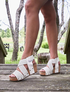 GUILTY PLEASURE IVORY SNAKE CORKYS SANDAL WEDGES