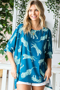 BLUE TIGER PRINT TOP