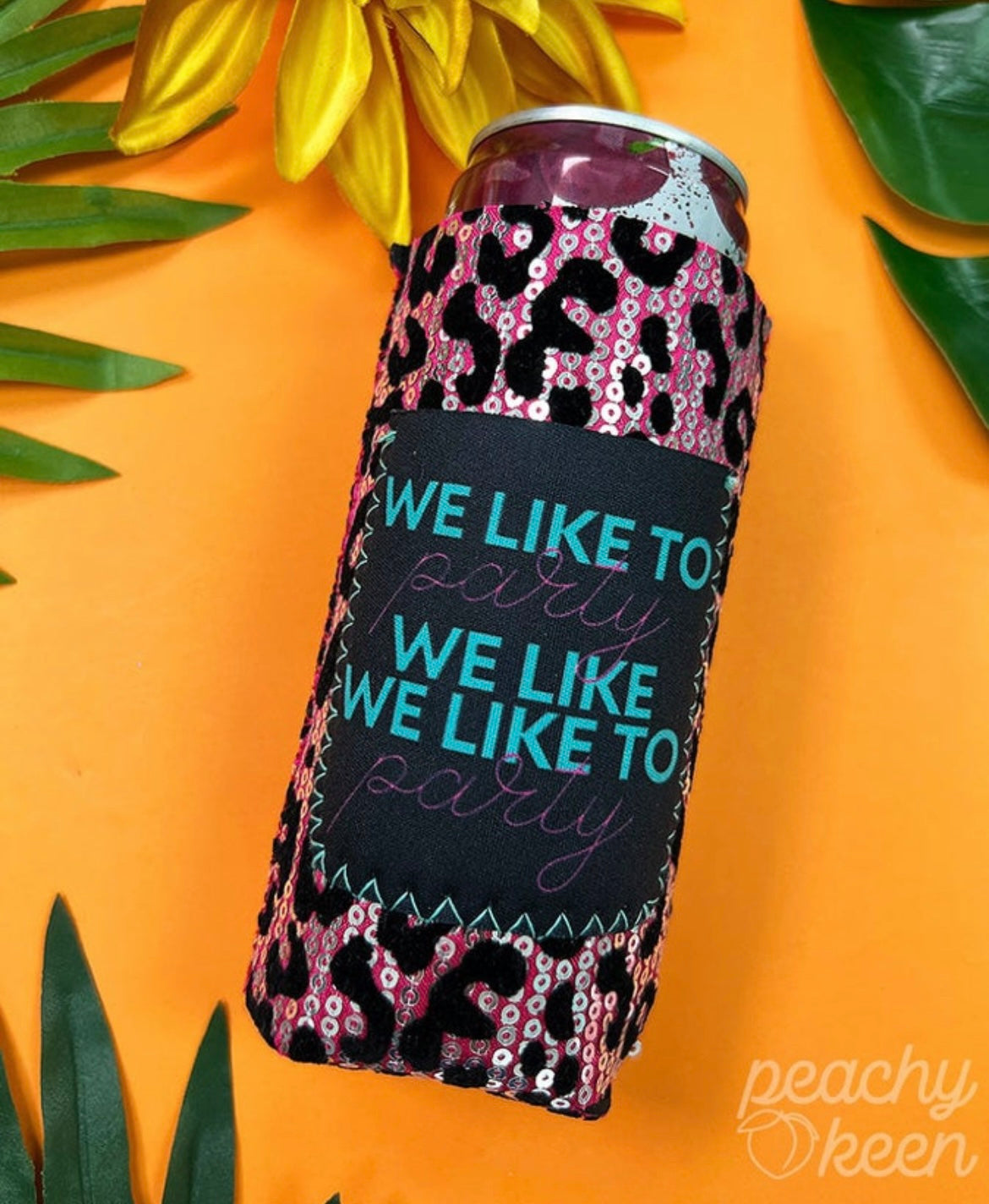Sequin Slim Can Koozie with Pocket (Skinny Cans)