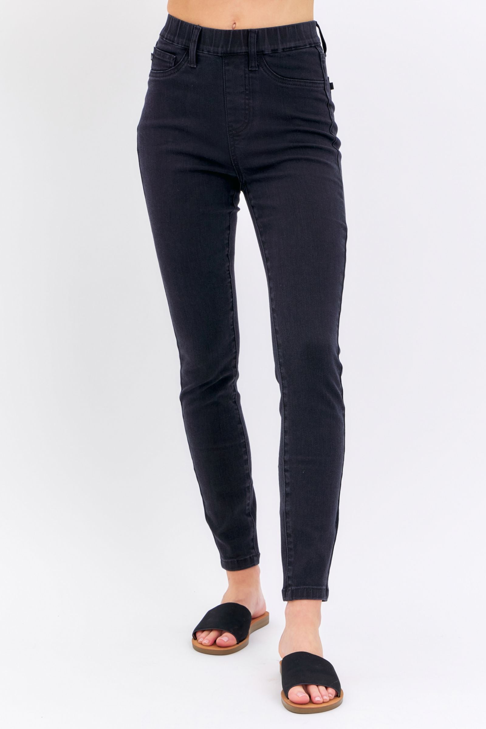 BLACK HIGH WAIST PULL ON SHIELD POCKETS SKINNY DENIM JUDY BLUE-PLUS