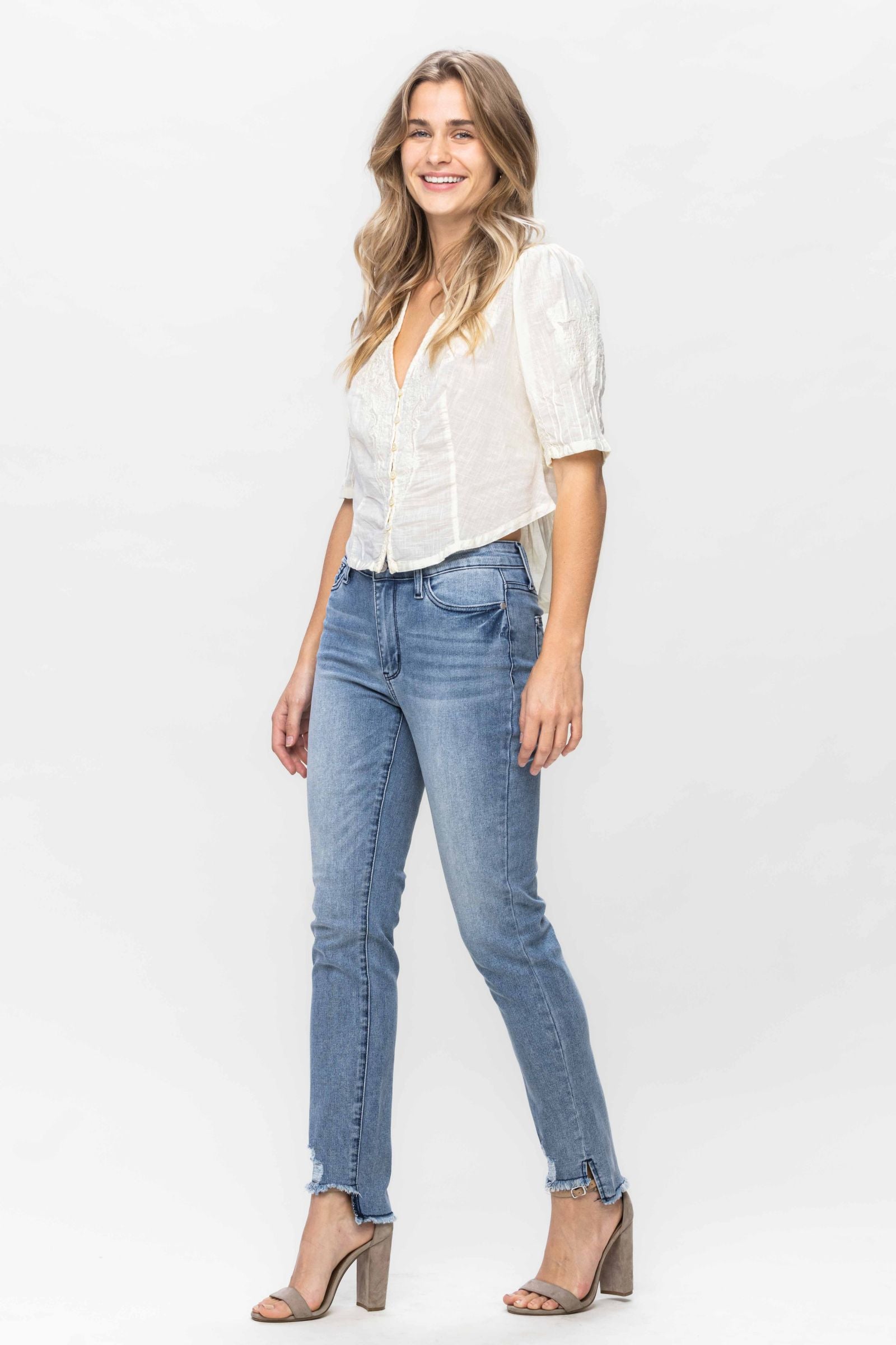 MEDIUM WASH MID RISE COOL DENIM SUSTAINABLE RELAXED JUDY BLUE DENIM-PLUS