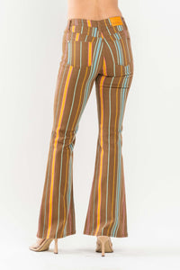 Mid Rise Stretch Striped Flare Judy Blue Denim