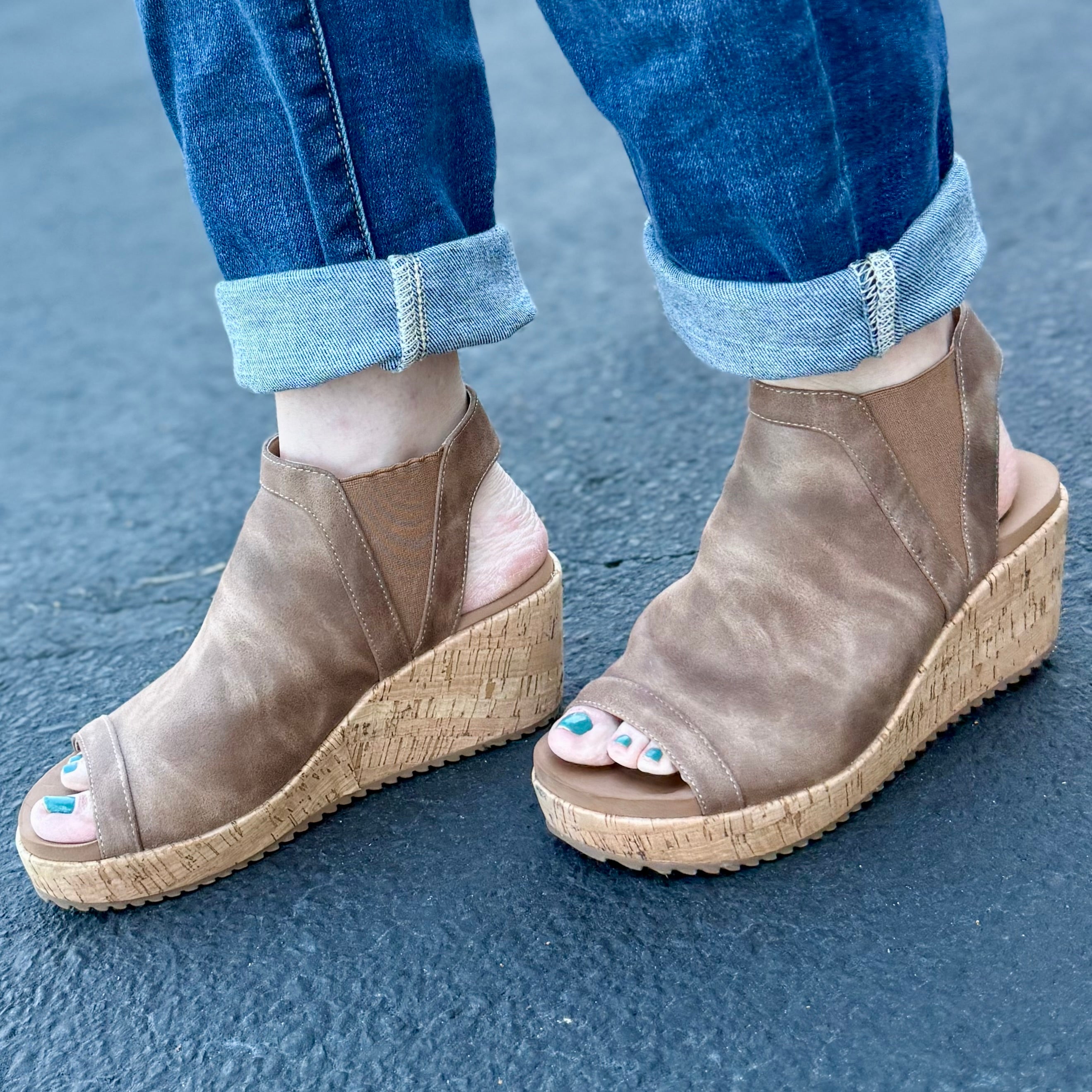 EASY NOW TAN OIL PU CORKYS SANDAL WEDGES