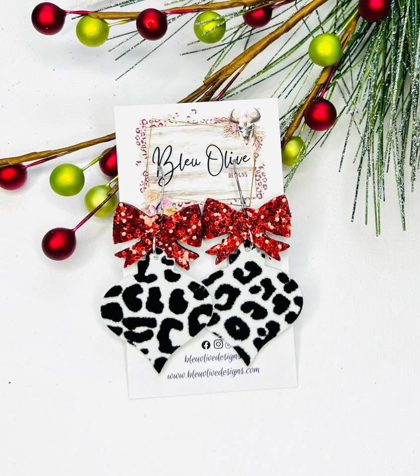 GLITZ & GLAM CHRISTMAS ORNAMENT WITH BOW HANDMADE EARRINGS BY B.O.D
