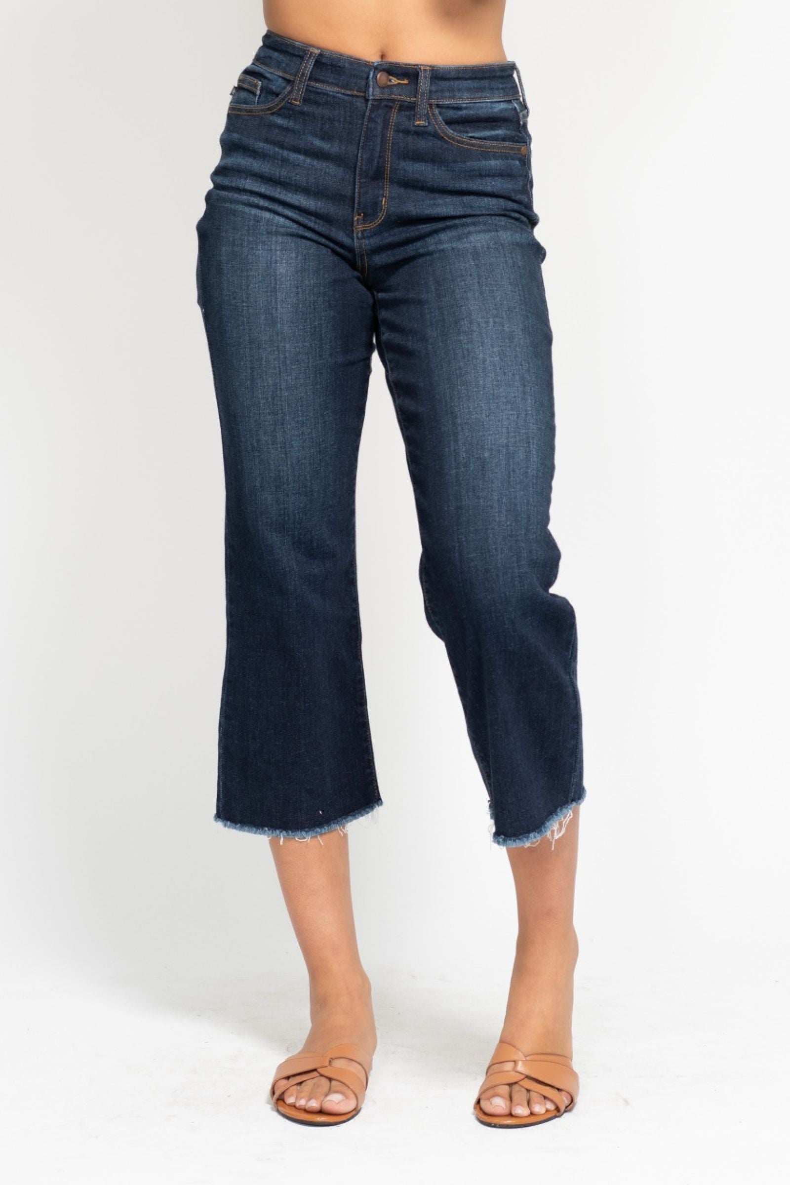 JUDY BLUE DARKWASH HIGH WAIST CROPPED WIDE LEG DENIM