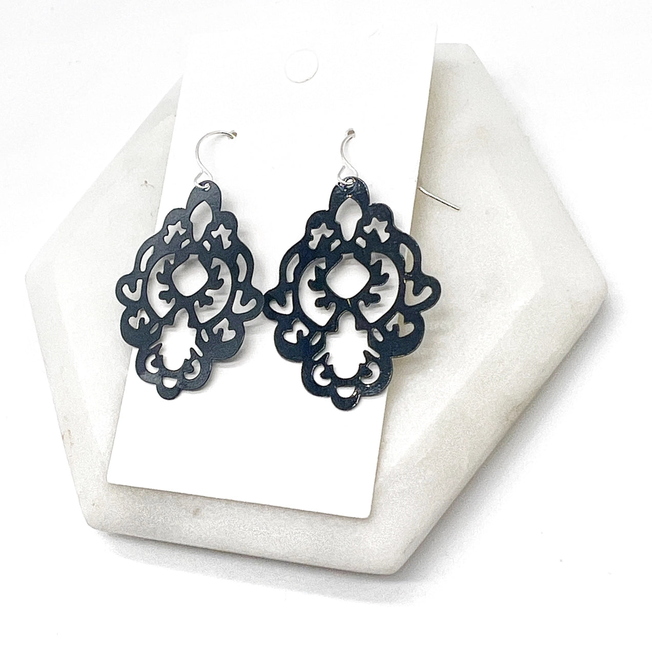 BLACK GILDED BLACK METAL DAMASK PRINT HANDMADE BBB EARRINGS