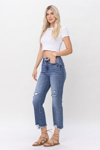 MEDIUM WASH HIGH WAIST DESTROYED CROPPED STRAIGHT JUDY BLUE DENIM-PLUS