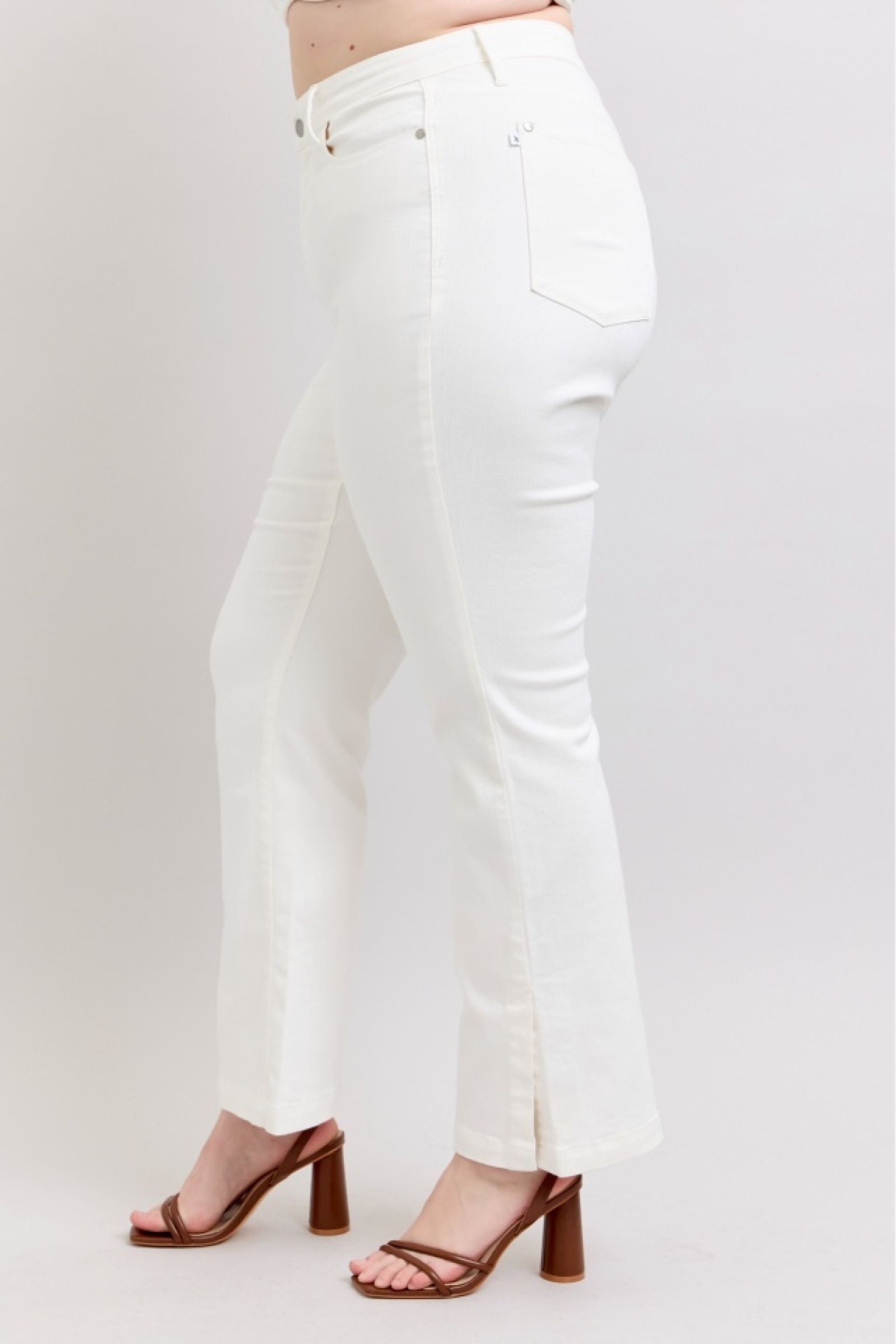 WHITE HIGH WAIST SIDE SLIT SLIM BOOT CUT JUDY BLUE DENIM-PLUS