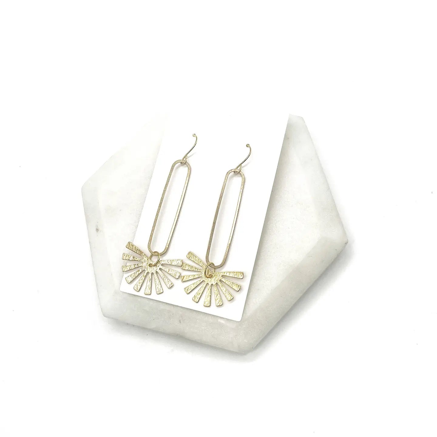 GOLD BURST LONG DROP METAL STATEMENT HANDMADE BBB EARRINGS