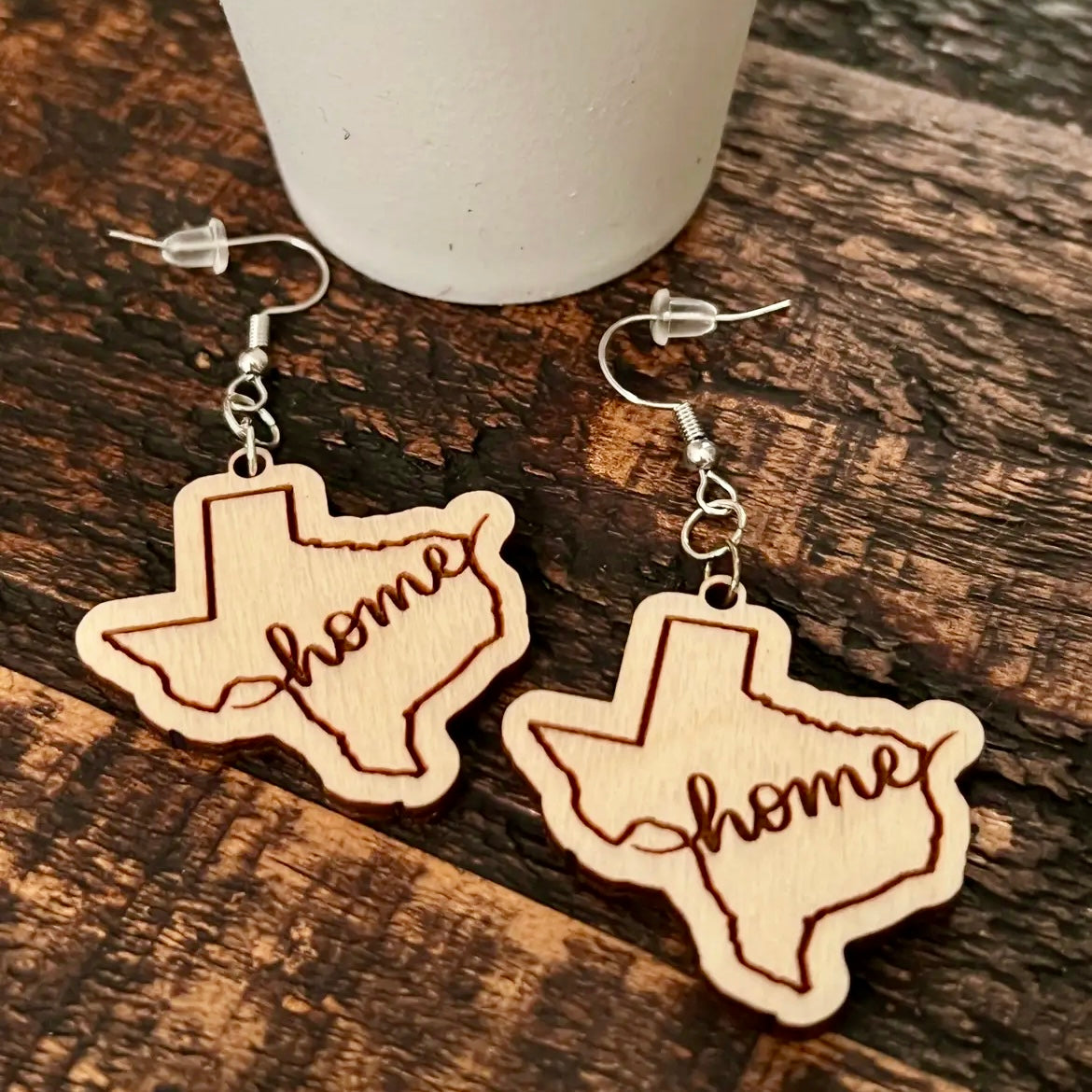 "HOME" FLORIDA SHAPE WOODEN HANDMADE EARRINGS